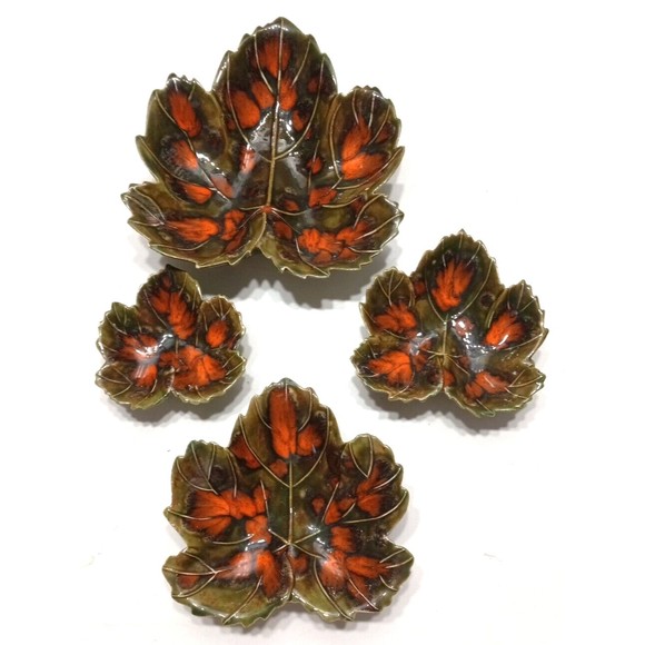 4 Fall Leaves Nesting Serve Dishes Vintage Hand Painted Glazed 1975 - Picture 2 of 8